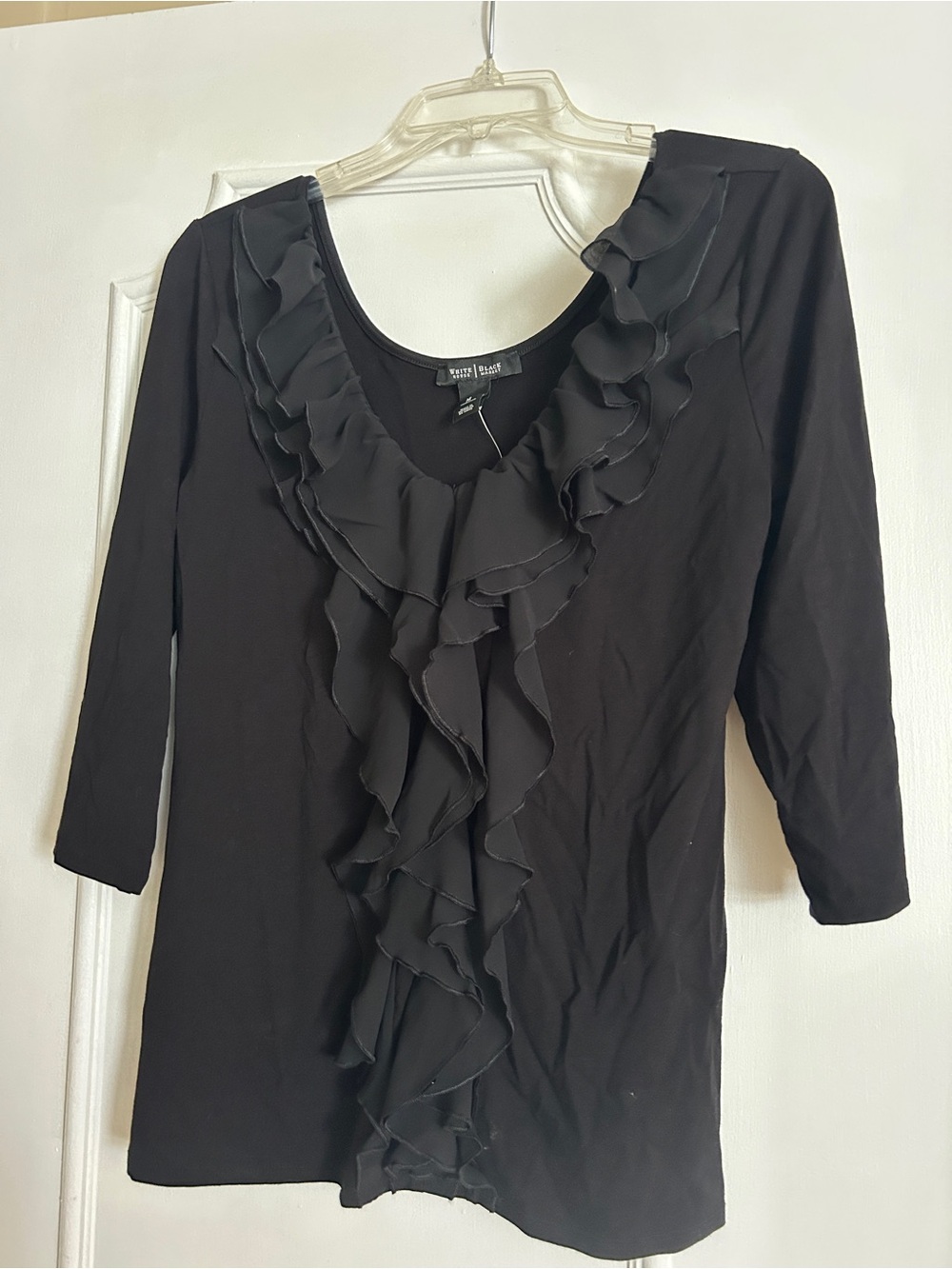 White House Black Market Black Ruffle-Front Women's Blouse